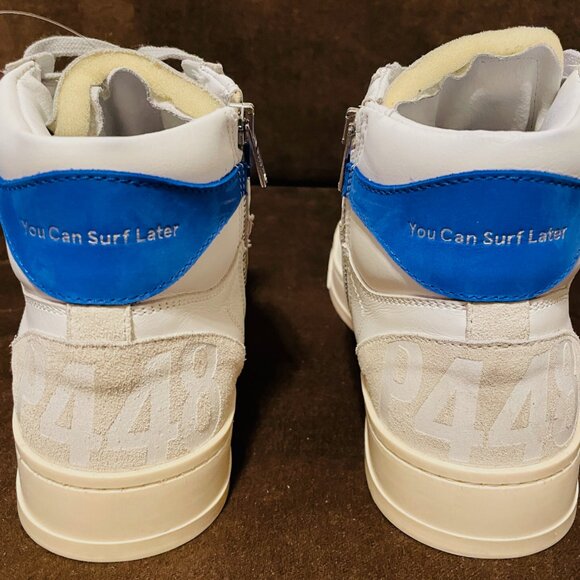 P448 Skate High Top Sneaker White Leather Buff Suede Blue Trim 42 9-9.5 Mens main image 5